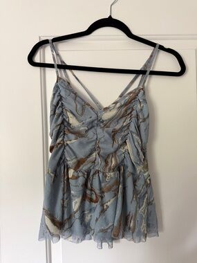Light Blue Marble-Print Spaghetti Strap Top